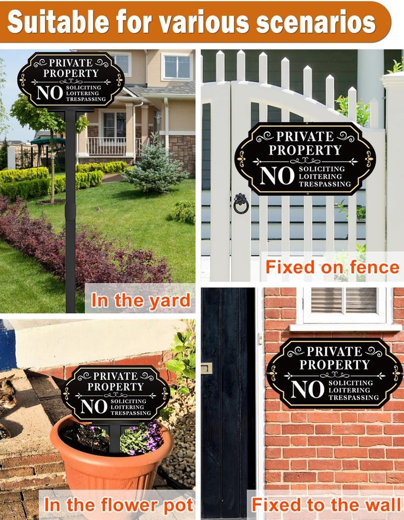 multiwins No Soliciting Sign for House with Stake - Adjustable Height - 12.7 x 6.6 Inch/36 Inch High - 50-mil Thick Aluminum -Metal No Soliciting Yard Sign for Home/Front Door and Business (White-01) - Image 5